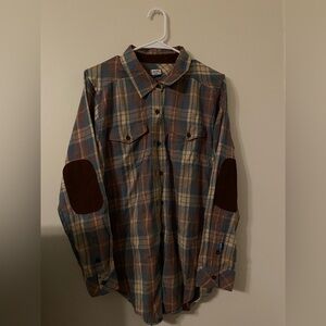 Kavu Multicolor Plaid Shirt with Brown Elbow Patches